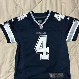 Nike Cowboys Navy and Silver Jersey Prescott #4 kids S